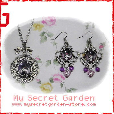 Kuromi Cabochon Necklace & Earrings Set
